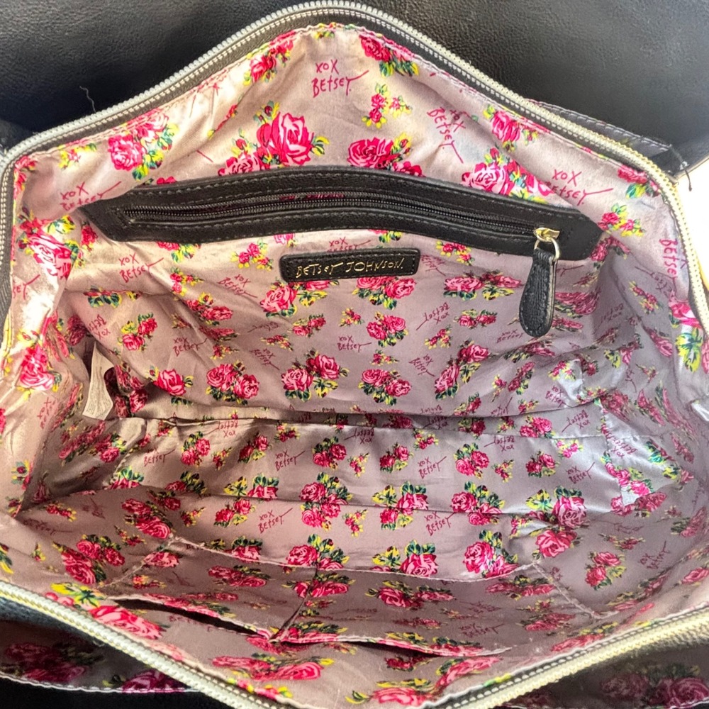 Betsey Johnson Pink Quilted‎ Rose Satchel Bag with Large Striped Bow Fairy Goth - Picture 11 of 16